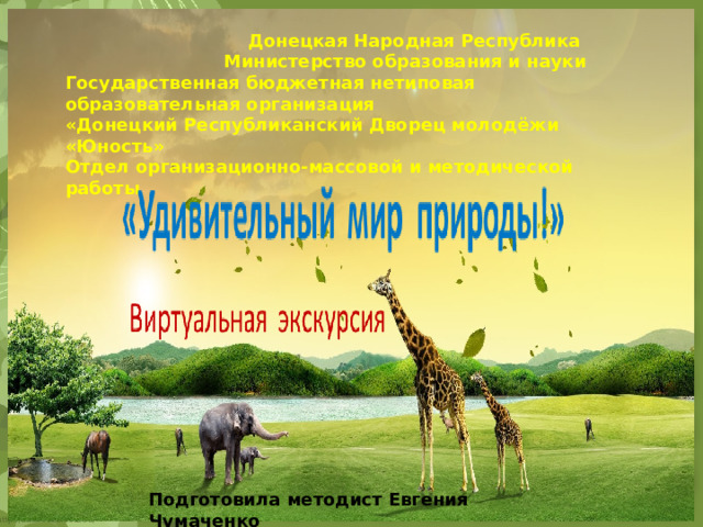  Донецкая Народная Республика  Министерство образования и науки Государственная бюджетная нетиповая образовательная организация  «Донецкий Республиканский Дворец молодёжи «Юность»  Отдел организационно-массовой и методической работы Подготовила методист Евгения Чумаченко  