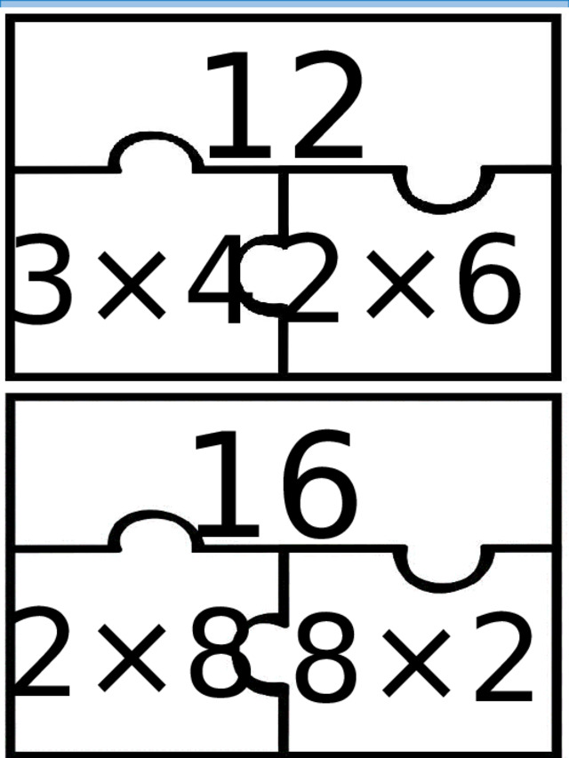 12 3×4 2×6 16 2×8 8×2 