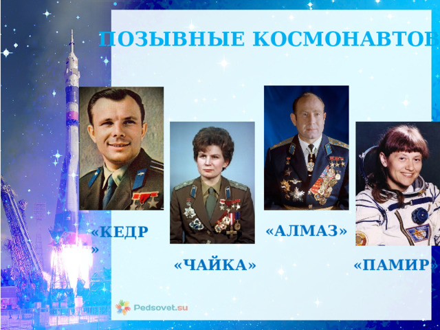 ПОЗЫВНЫЕ КОСМОНАВТОВ «АЛМАЗ» «КЕДР» «ПАМИР» «ЧАЙКА» 