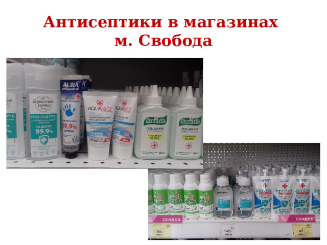 Антисептики в магазинах  м. Свобода 