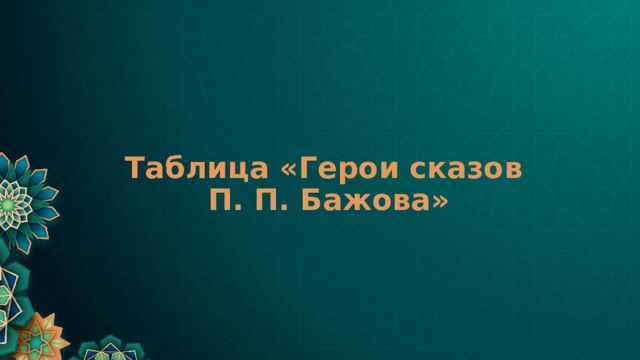 Таблица «Герои сказов  П. П. Бажова» 