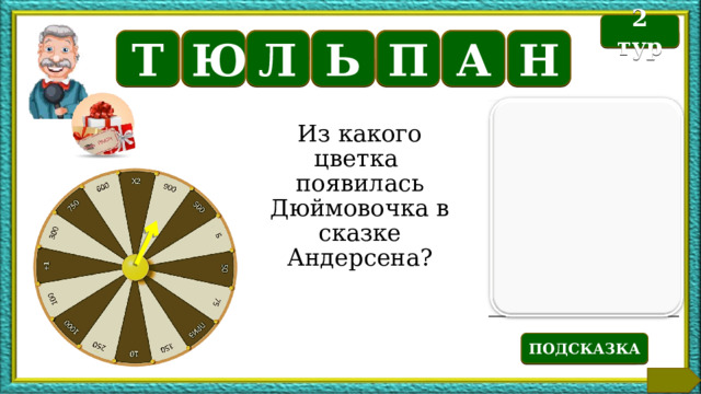 Б 2 тур Н П А Ь Т Ю Л Из какого цветка появилась Дюймовочка в сказке Андерсена? Текст по теме ПОДСКАЗКА 8 