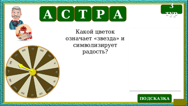 Б 3 тур А С Т Р А Какой цветок означает «звезда» и символизирует радость? Текст по теме ПОДСКАЗКА 9 