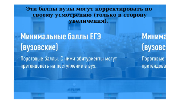 Эти баллы вузы могут корректировать по своему усмотрению (только в сторону увеличения).  