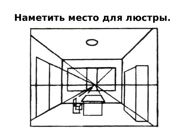 Наметить место для люстры. 
