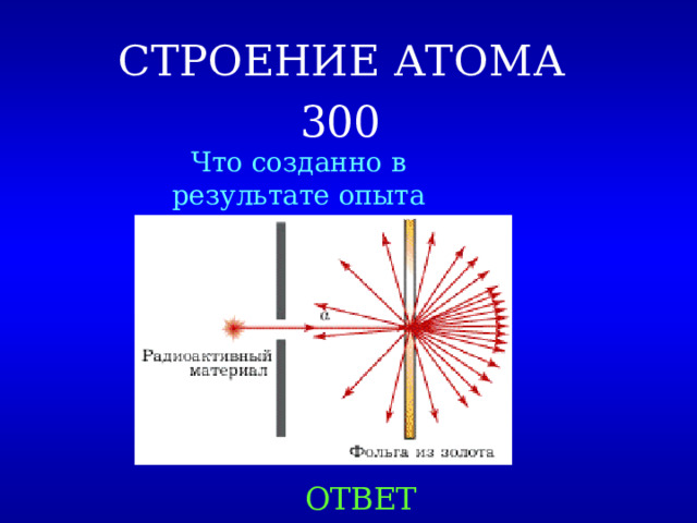 СТРОЕНИЕ АТОМА  300  Что созданно в результате опыта ОТВЕТ 