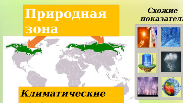 Природная зона Схожие показатели Климатические условия 