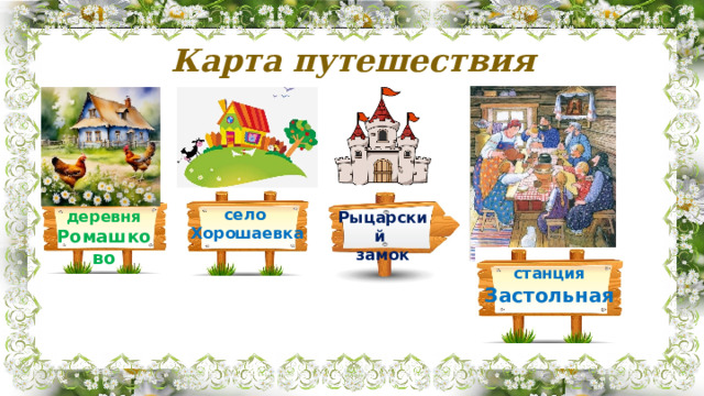 Карта путешествия село Хорошаевка деревня Ромашково Рыцарский замок станция Застольная 