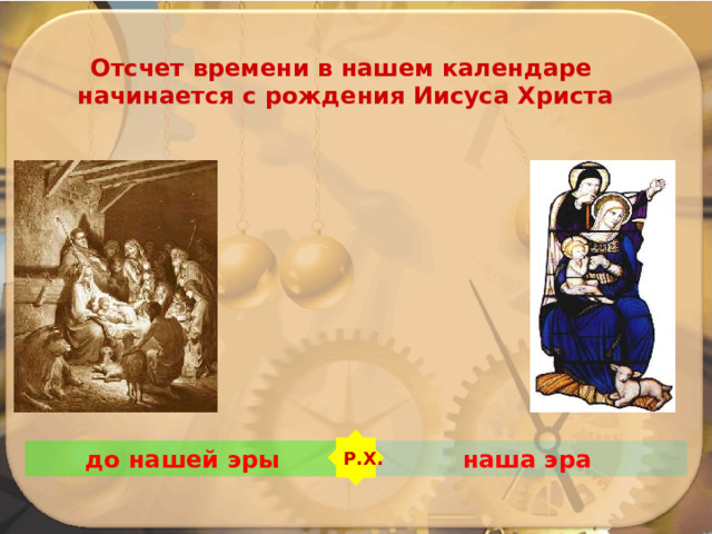 Отсчет времени в нашем календаре  начинается с рождения Иисуса Христа Р.Х. до нашей эры наша эра 