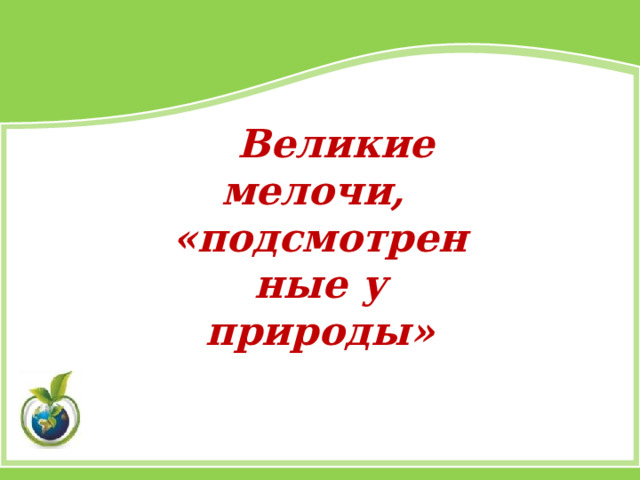 Великие мелочи, «подсмотренные у природы» 