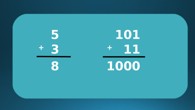  101 +  11 1000  5 +  3  8 