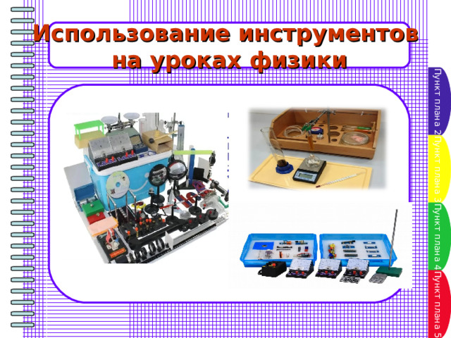 Использование инструментов на уроках физики Пункт плана 2 Пункт плана 3 Пункт плана 4 Пункт плана 5 