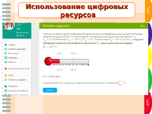 ЦОР Использование цифровых  ресурсов ЦОР Платформа ЯКласс  ЦОР ЦОР ЦОР 