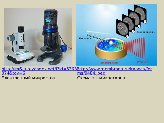 http://im6-tub.yandex.net/i?id=53637074&tov=6 http://www.membrana.ru/images/forms/9484.jpeg Электронный микроскоп Схема эл. микроскопа 