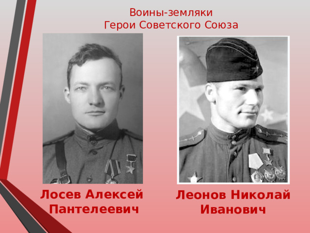 Воины-земляки Герои Советского Союза Лосев Алексей Пантелеевич Леонов Николай Иванович 