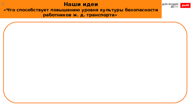 Наши идеи «Что способствует повышению уровня культуры безопасности работников ж. д. транспорта»  