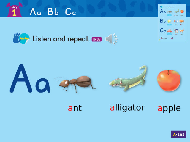 a lligator a nt a pple  