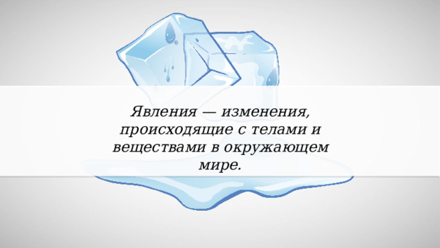 Явления — изменения, происходящие с телами и веществами в окружающем мире. 