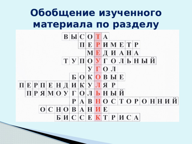 Обобщение изученного материала по разделу 