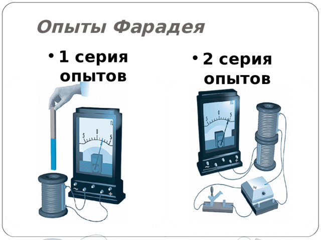 Опыты Фарадея 1 серия опытов 2 серия опытов 
