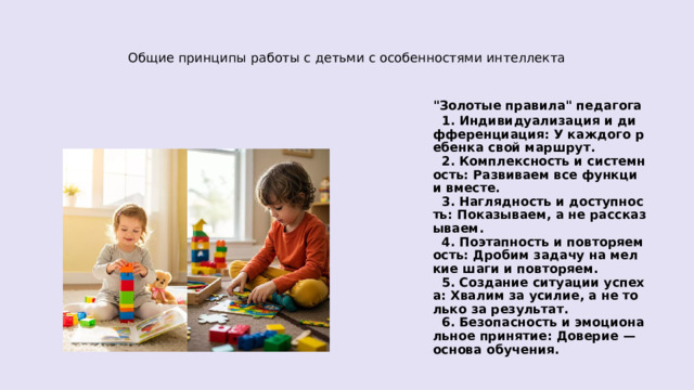  Общие принципы работы с детьми с особенностями интеллекта    