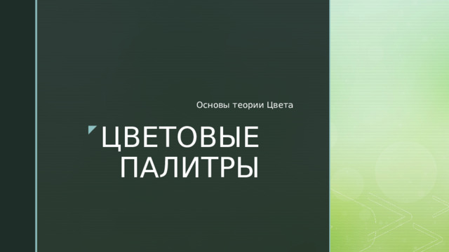 Основы теории Цвета ЦВЕТОВЫЕ  ПАЛИТРЫ 