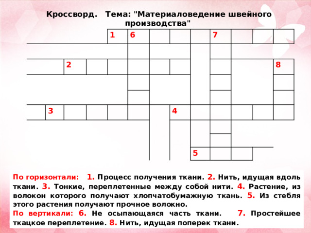 Кроссворд. Тема: 