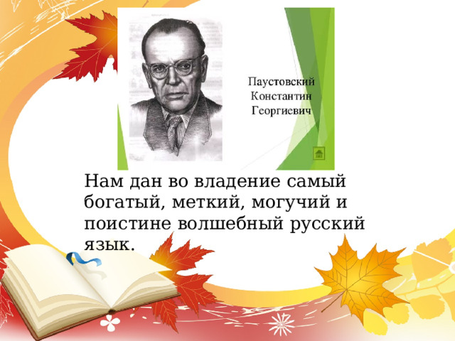 Нам дан во владение самый богатый, меткий, могучий и поистине волшебный русский язык. 