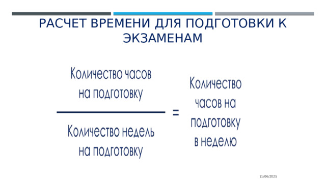 Расчет времени для подготовки к экзаменам 11/06/2025 