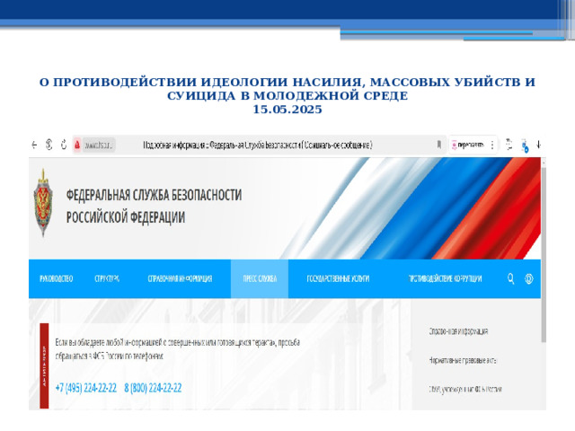 О противодействии идеологии насилия, массовых убийств и суицида в молодежной среде  15.05.2025   