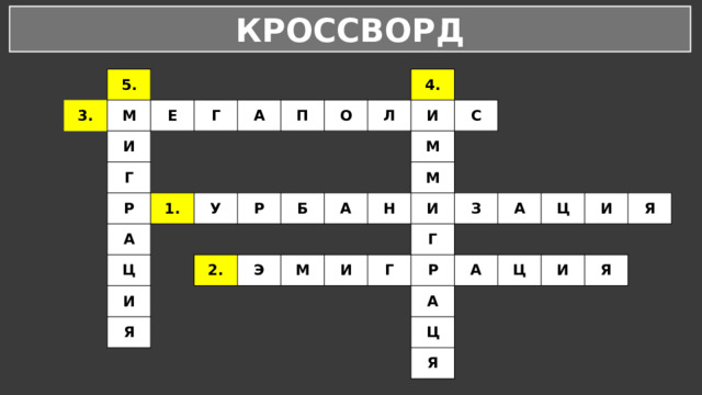 КРОССВОРД 3. 5. М Е И Г Г А Р П А 1. Ц У О Л 4. И Р Я 2. И Б А М С Э Н М М И И Г Г З Р А А А Ц Ц И Ц Я Я И Я 