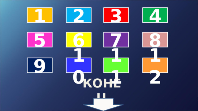 2 4 3 1 8 7 6 5 12 11 10 9 КОНЕЦ 