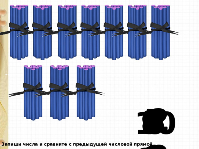 50 20 10 40 30 80 60 70 90 100 Запиши числа и сравните с предыдущей числовой прямой. 