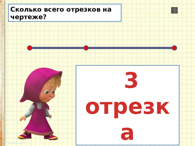 Сколько всего отрезков на чертеже?  3 отрезка 