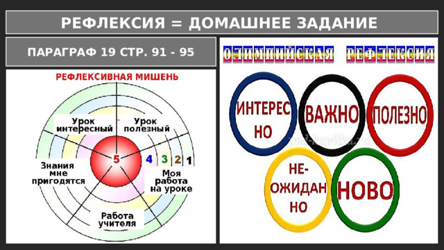 РЕФЛЕКСИЯ = ДОМАШНЕЕ ЗАДАНИЕ ПАРАГРАФ 19 СТР. 91 - 95 