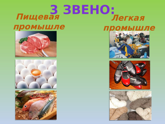 3 звено: Пищевая промышленность Легкая промышленность 