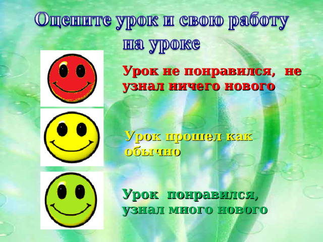 Урок не понравился, не узнал ничего нового Урок прошел как обычно Урок понравился, узнал много нового 