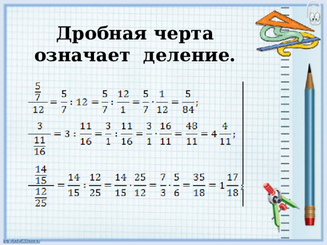 Дробная черта означает  деление.   