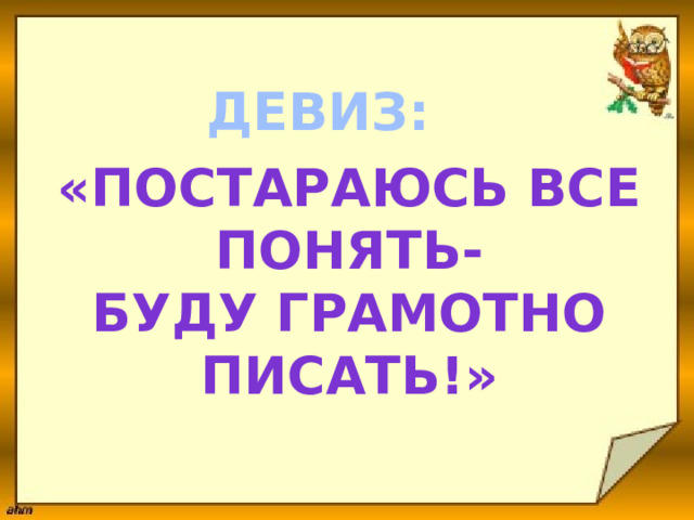 ДЕВИЗ: «постараюсь все понять- Буду грамотно писать!» 