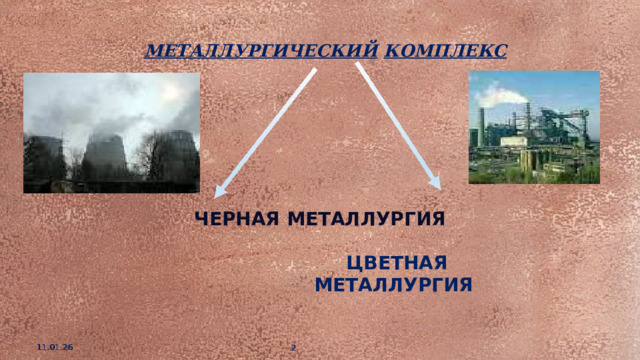 МЕТАЛЛУРГИЧЕСКИЙ  КОМПЛЕКС ЧЕРНАЯ  МЕТАЛЛУРГИЯ  ЦВЕТНАЯ   МЕТАЛЛУРГИЯ  11.01.26  