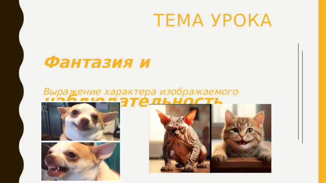  Тема урока  Фантазия и  наблюдательность Выражение характера изображаемого животного. 