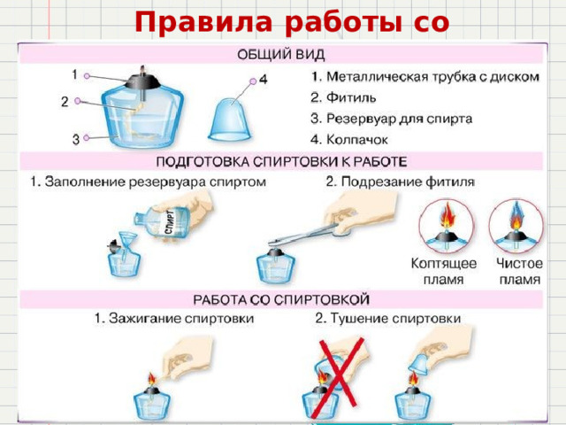 Правила работы со спиртовкой. 