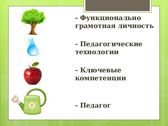 - Функционально грамотная личность  - Педагогические технологии  - Ключевые компетенции   - Педагог 