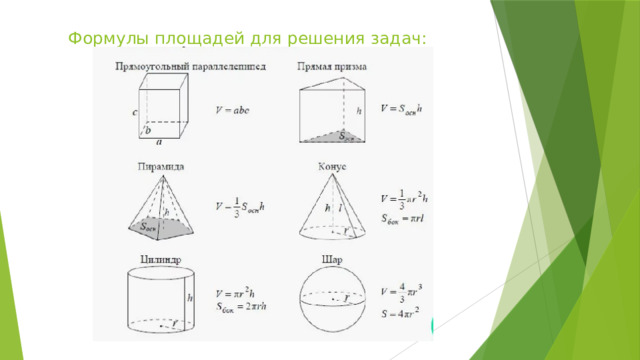 Формулы площадей для решения задач: 