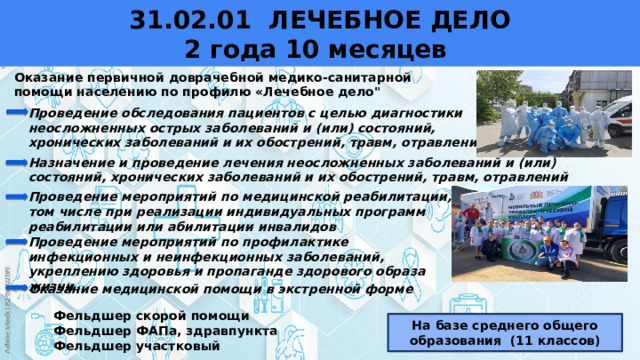 31.02.01 ЛЕЧЕБНОЕ ДЕЛО  2 года 10 месяцев Оказание первичной доврачебной медико-санитарной помощи населению по профилю «Лечебное дело
