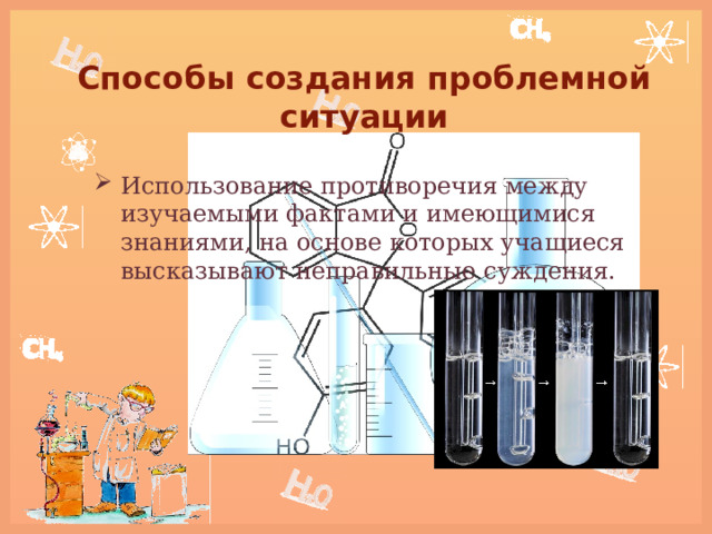 Способы создания проблемной ситуации Использование противоречия между изучаемыми фактами и имеющимися знаниями, на основе которых учащиеся высказывают неправильные суждения.  