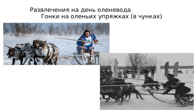  Развлечения на день оленевода  Гонки на оленьих упряжках (в чунках) 