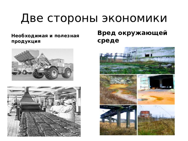 Две стороны экономики Необходимая и полезная продукция Вред окружающей среде 