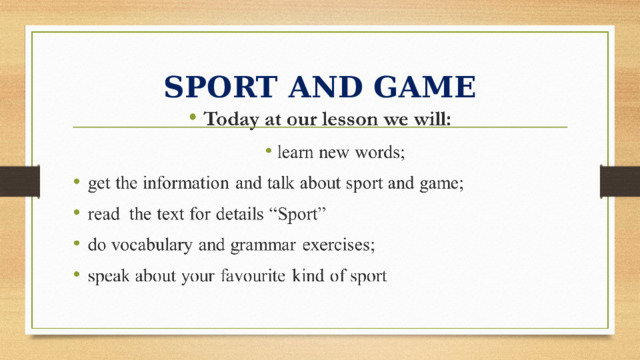 SPORT AND GAME 