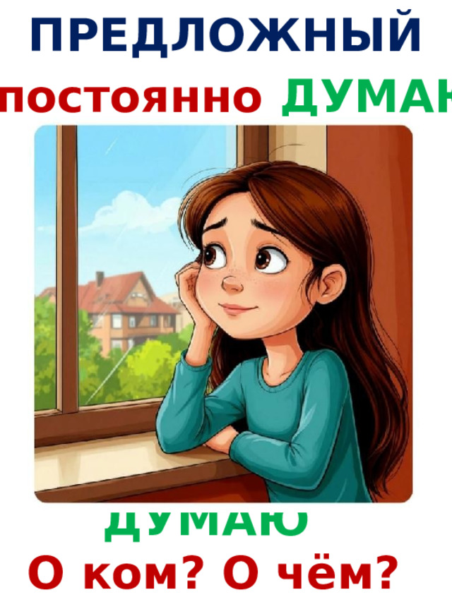 ПРЕДЛОЖНЫЙ Я постоянно ДУМАЮ ! ДУМАЮ  О ком? О чём? 